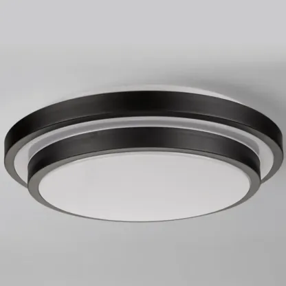 Industrial Black Round Warm LED Flush Mount Ceiling Light