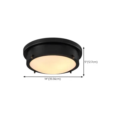 Industrial Black Round Warm LED Flush Mount Ceiling Light