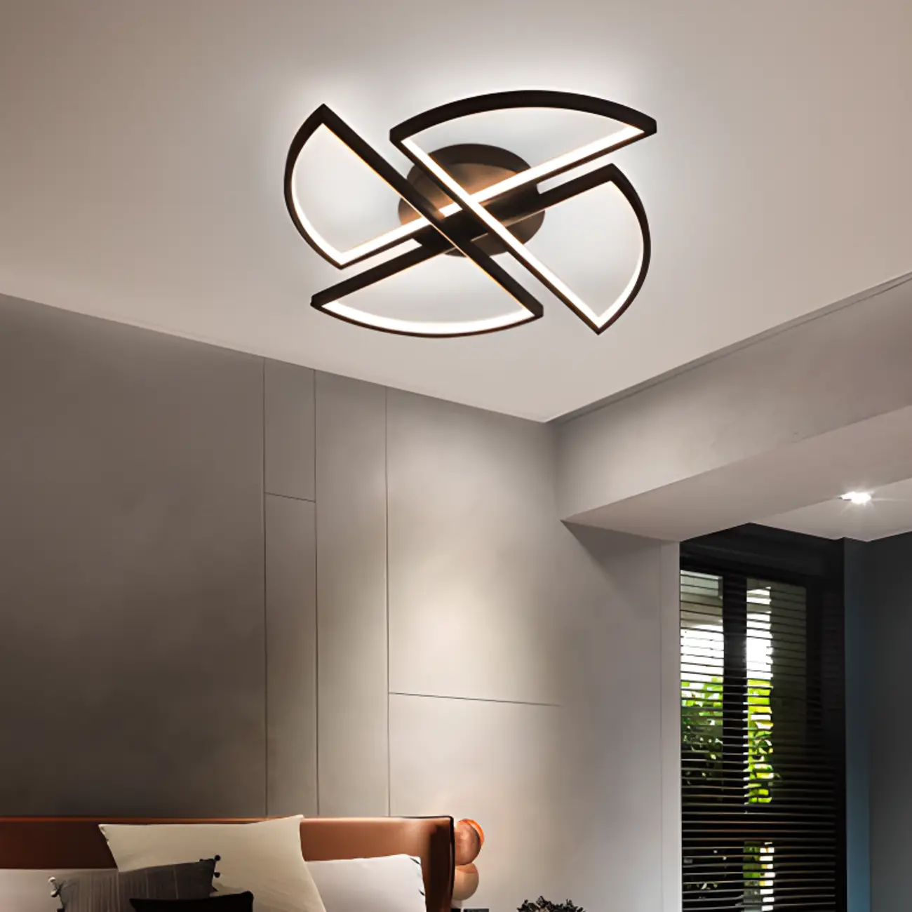 Black Linear Flush Mount LED Ceiling Light for Living Room Image - 8 | homeyfad