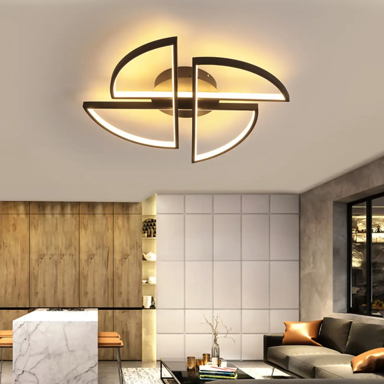 Black Linear Flush Mount LED Ceiling Light for Living Room Image - 9