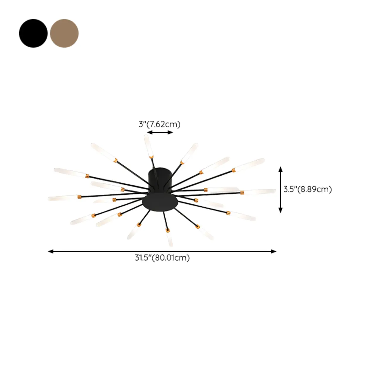 Contemporary Gold Sputnik Metal Semi Flush Ceiling Light #size