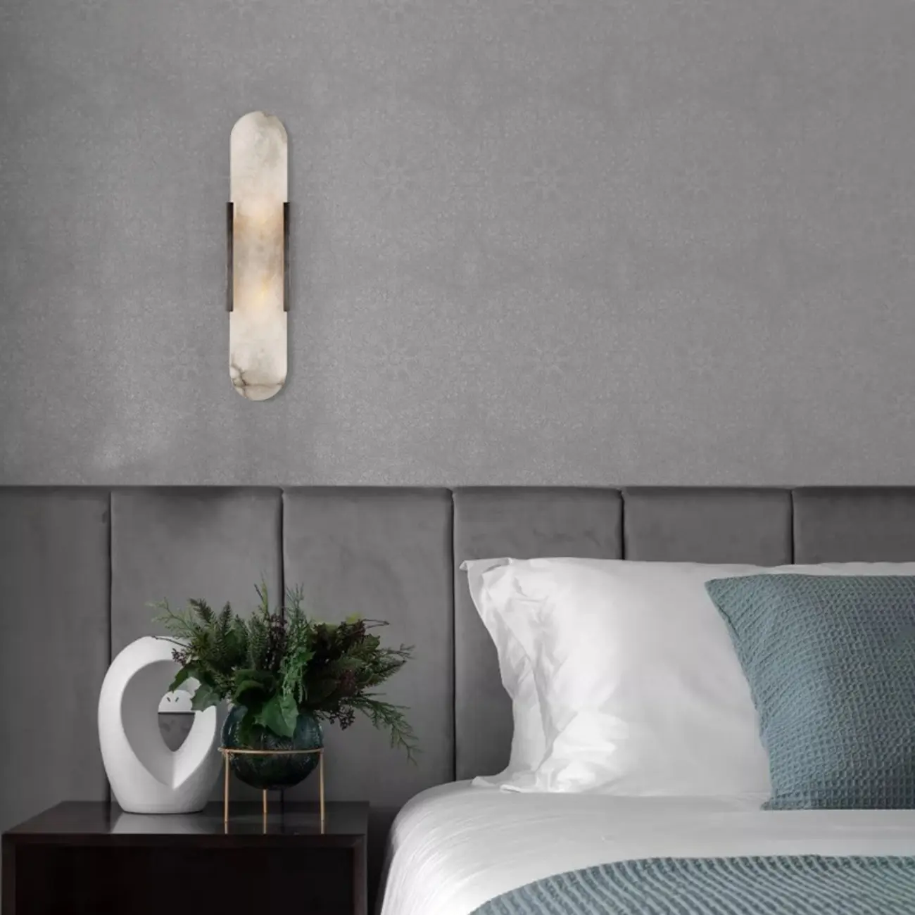 Modern Geometric Stone Wall Sconce with Bi-Pin Bulb Image - 1 | homeyfad