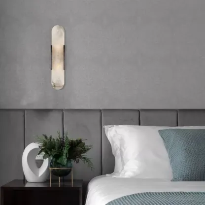 Modern Geometric Stone Wall Sconce with Bi-Pin Bulb Image - 1