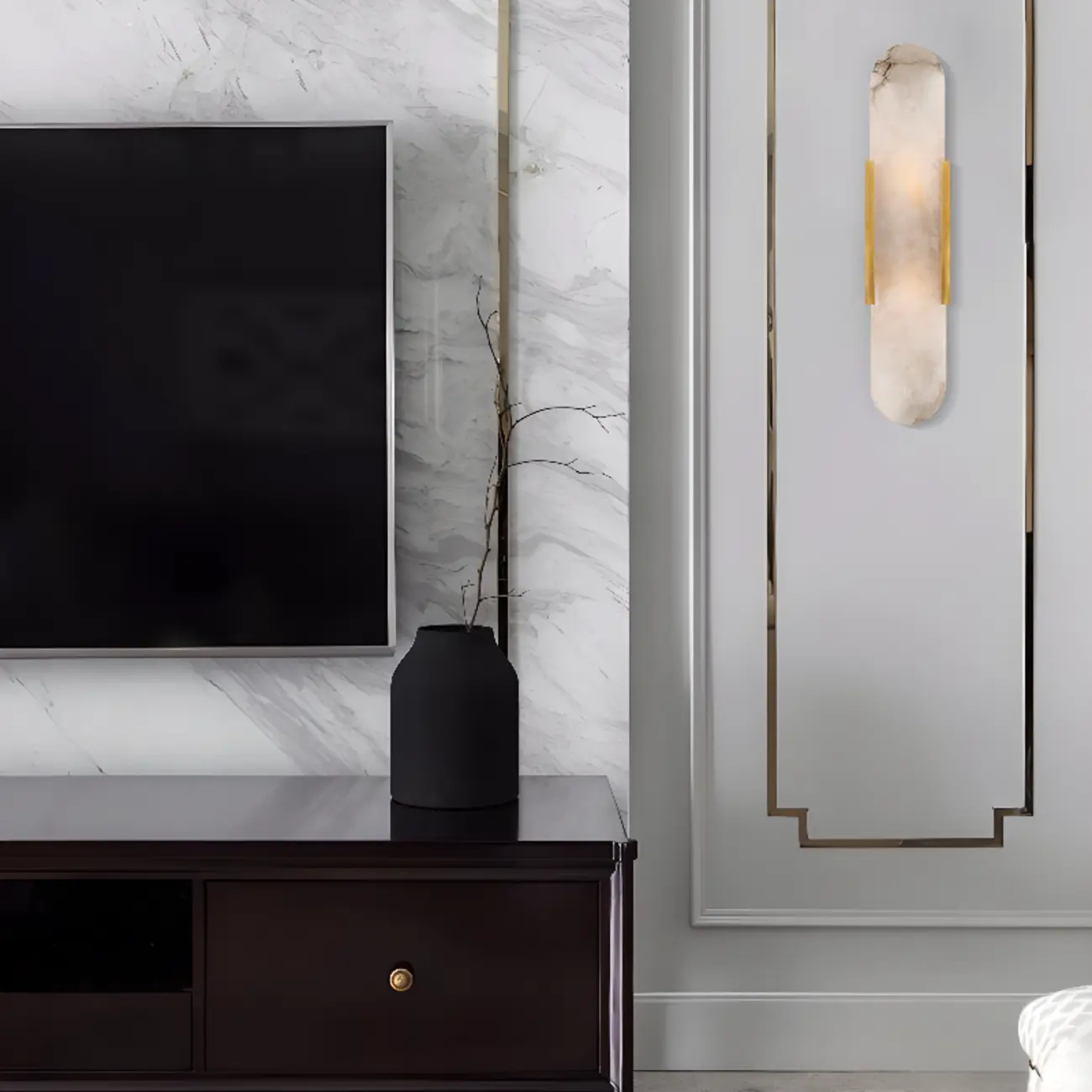 Modern Geometric Stone Wall Sconce with Bi-Pin Bulb Image - 4 | homeyfad