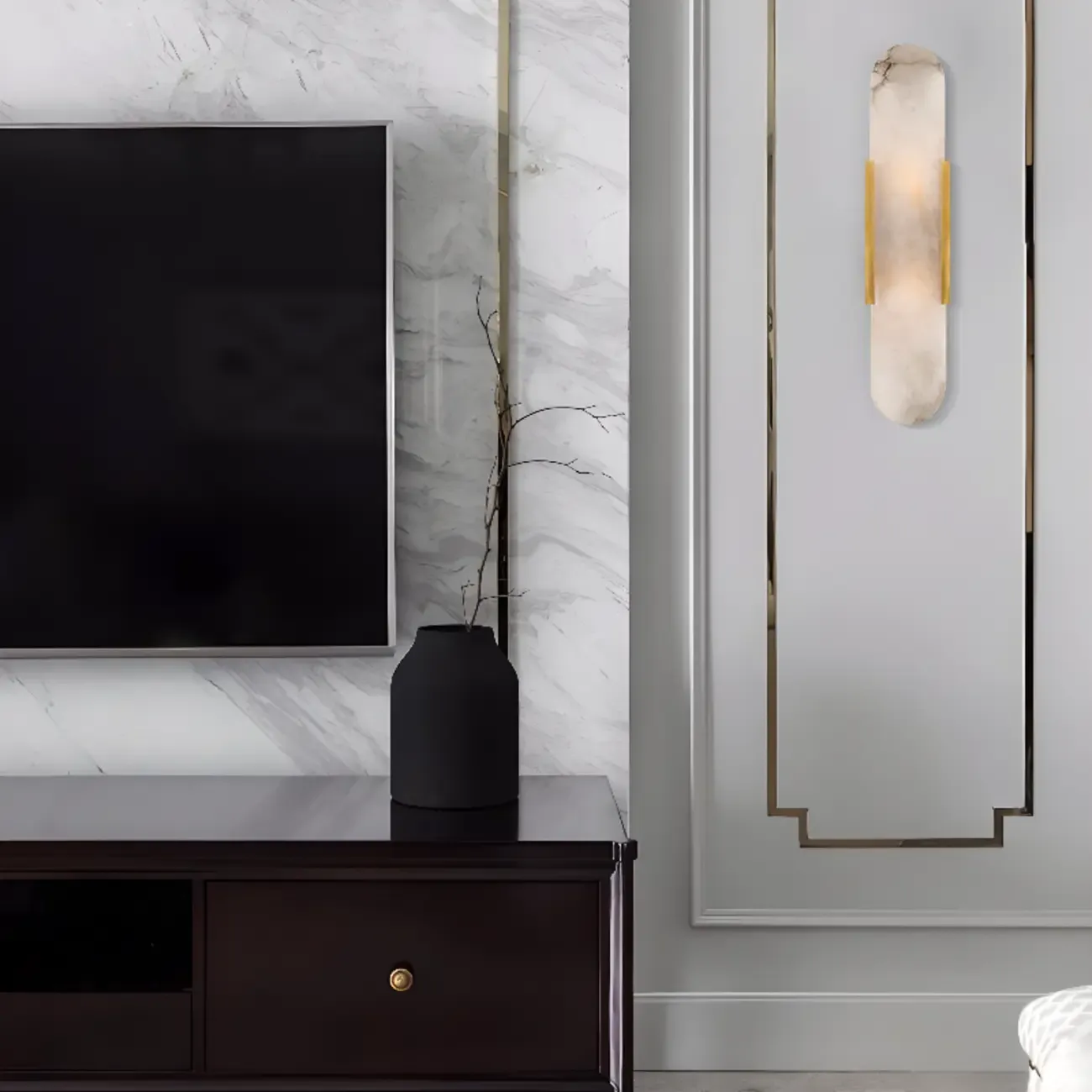 Modern Geometric Stone Wall Sconce with Bi-Pin Bulb Image - 4