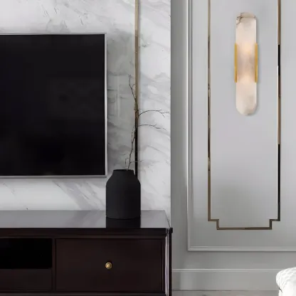 Modern Geometric Stone Wall Sconce with Bi-Pin Bulb Image - 4