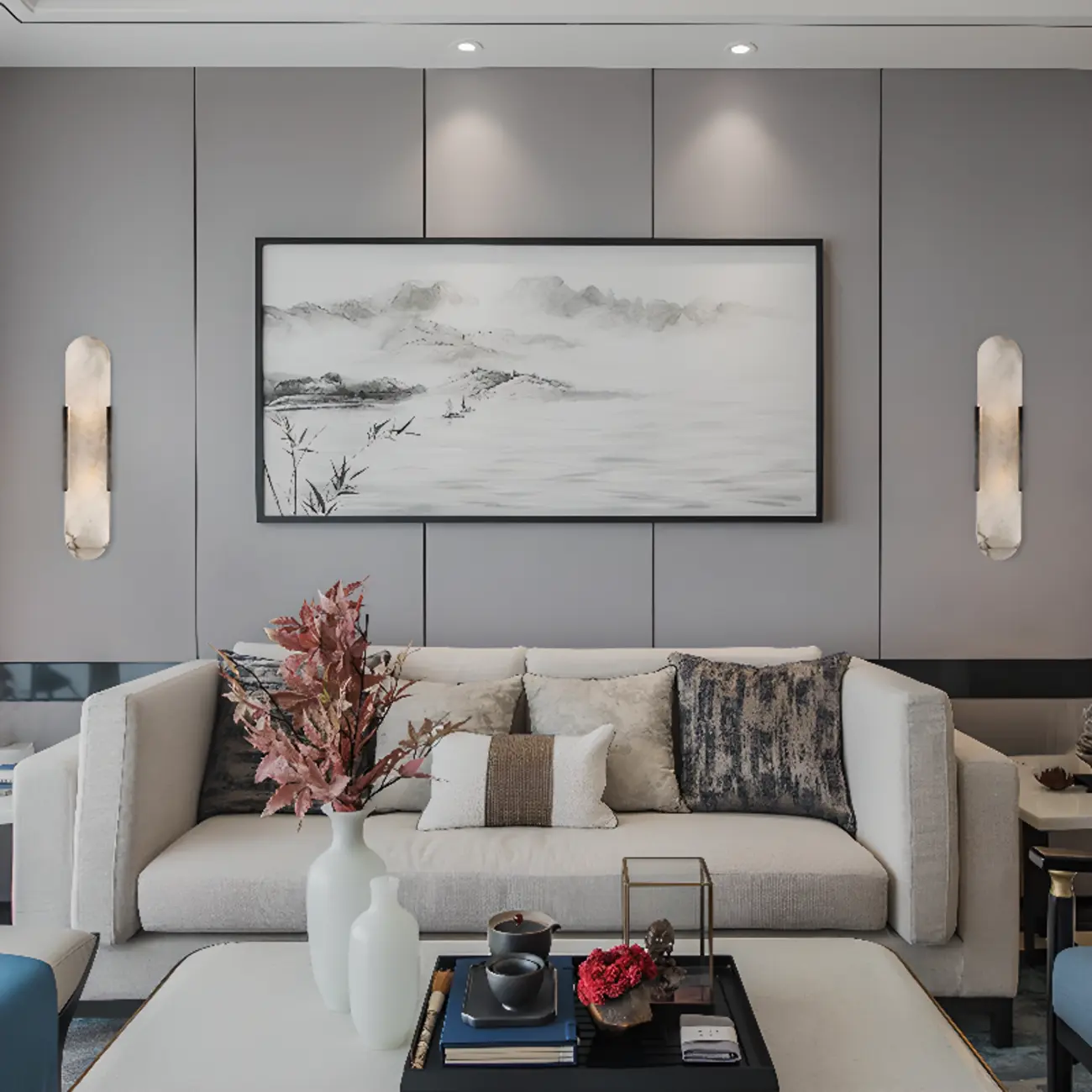 Modern Geometric Stone Wall Sconce with Bi-Pin Bulb Image - 2 | homeyfad