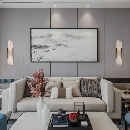 Modern Geometric Stone Wall Sconce with Bi-Pin Bulb Image - 2