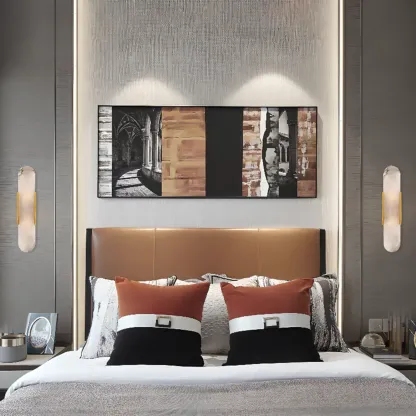 Modern Geometric Stone Wall Sconce with Bi-Pin Bulb Image - 5