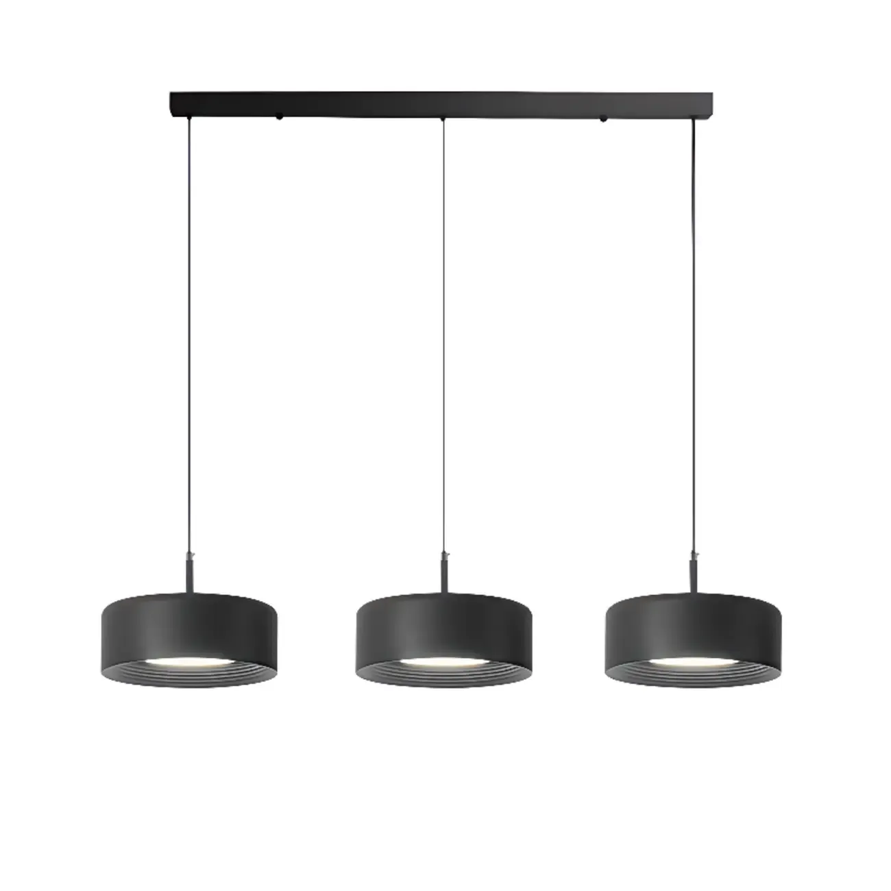 3-Light Dimmable LED Kitchen Island Light Metal Drum Minimalist Image - 2