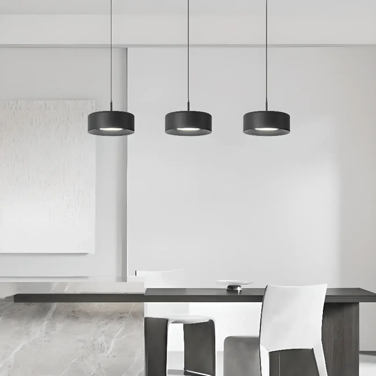 3-Light Dimmable LED Kitchen Island Light Metal Drum Minimalist Image - 4