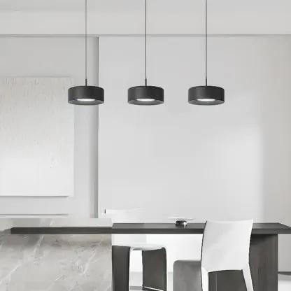 3-Light Dimmable LED Kitchen Island Light Metal Drum Minimalist Image - 4
