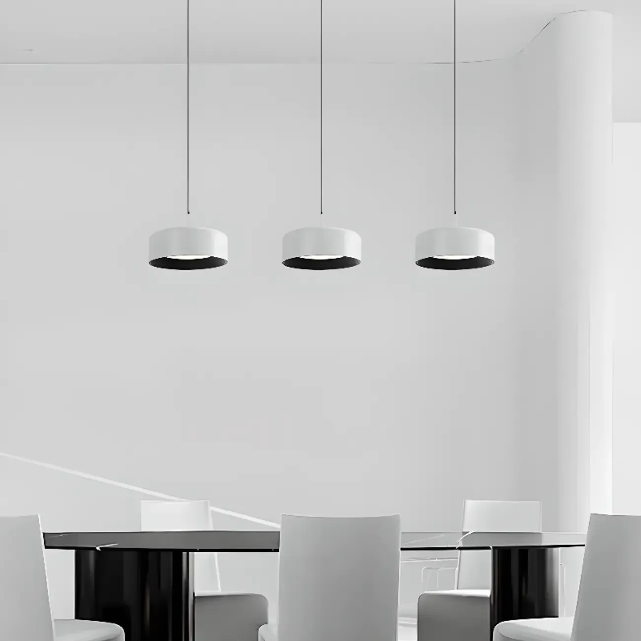 3-Light Dimmable LED Kitchen Island Light Metal Drum Minimalist Image - 5