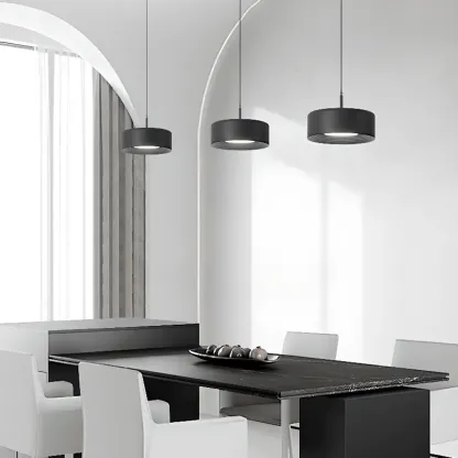3-Light Dimmable LED Kitchen Island Light Metal Drum Minimalist Image - 6
