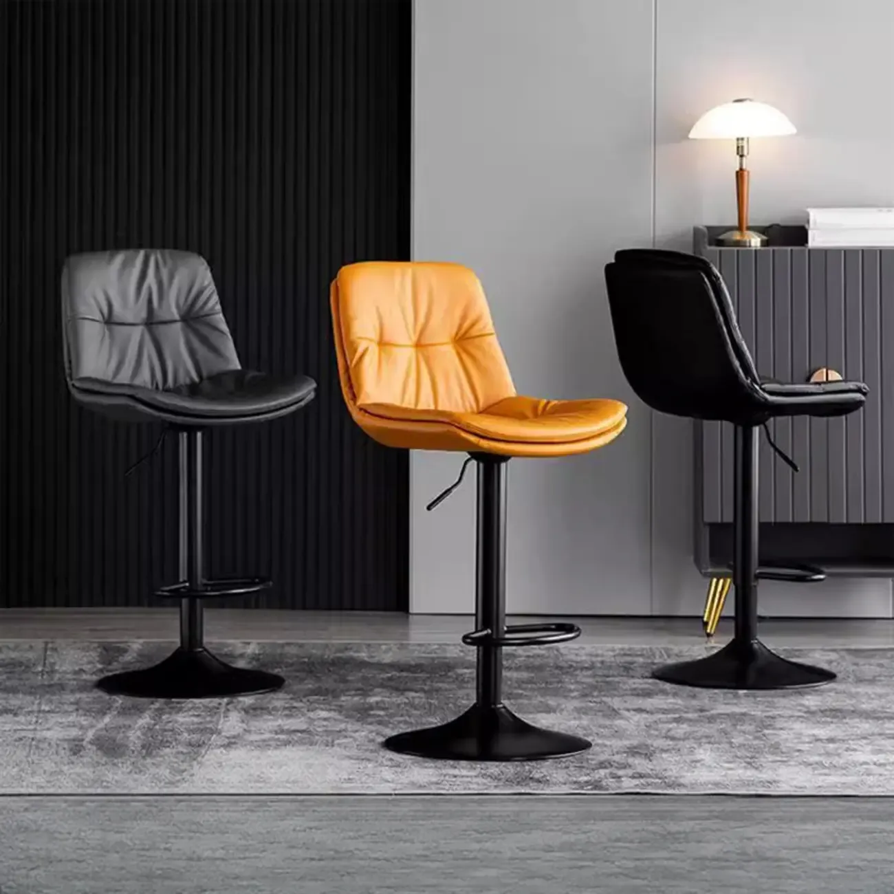 Stylish Faux Leather Button-tufted Rotating Bar Stools Image - 3