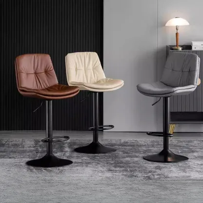 Stylish Faux Leather Button-tufted Rotating Bar Stools Image - 4