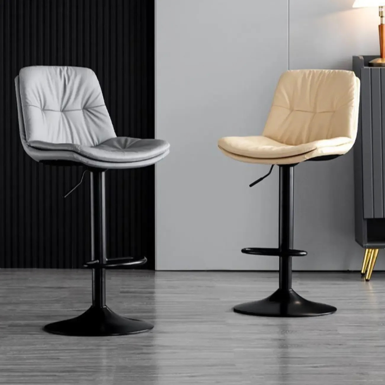 Stylish Faux Leather Button-tufted Rotating Bar Stools Image - 1