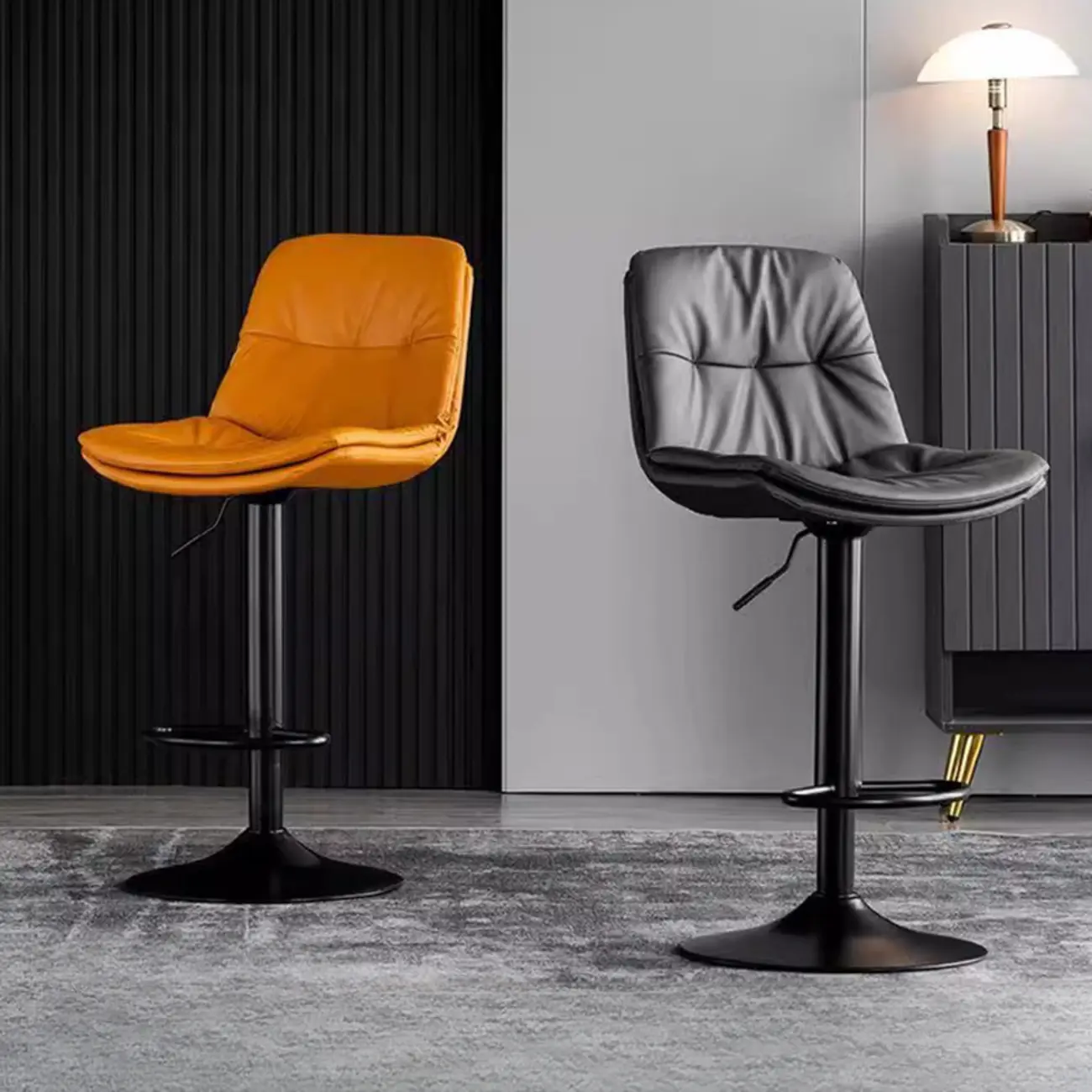 Stylish Faux Leather Button-tufted Rotating Bar Stools Image - 2 | homeyfad