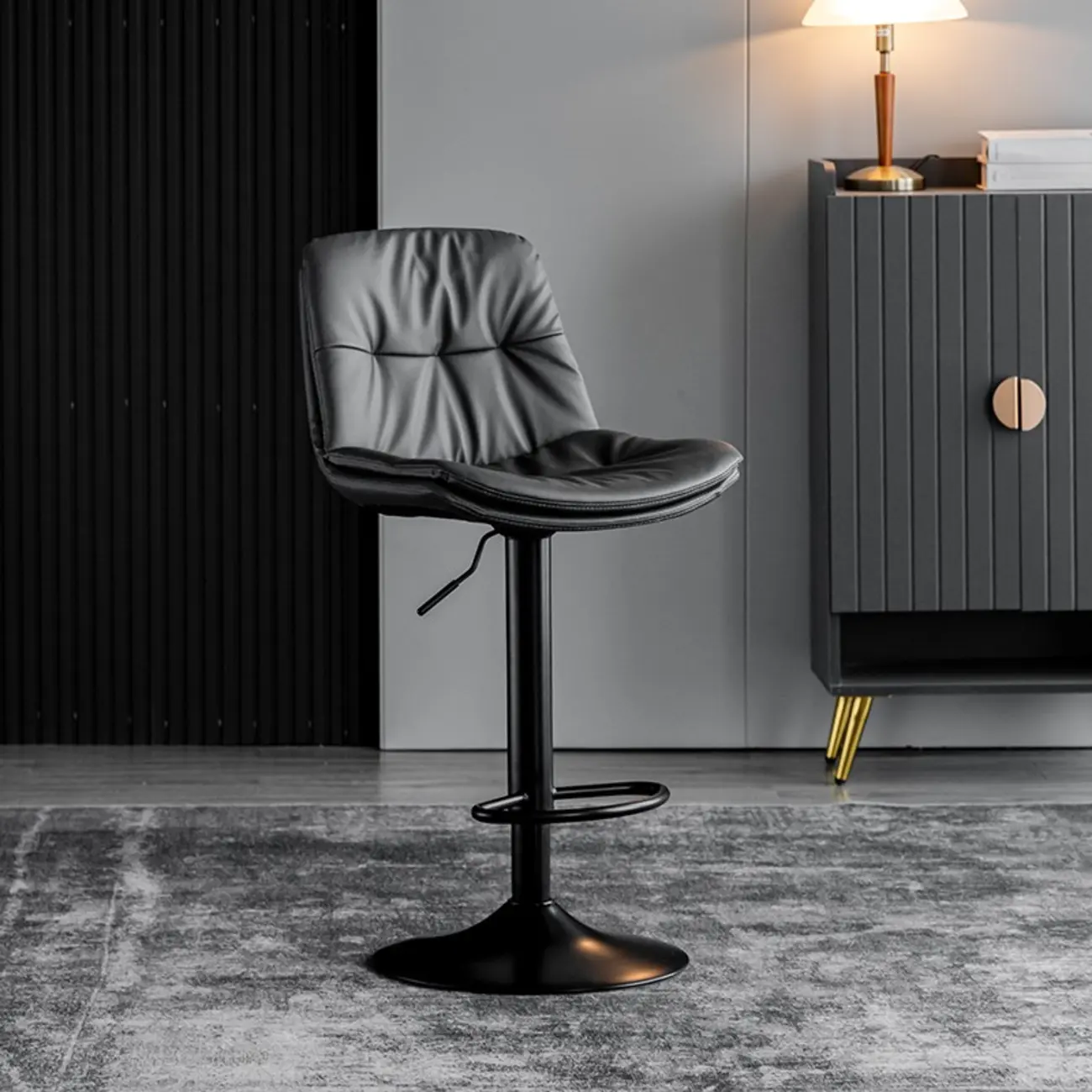 Stylish Faux Leather Button-tufted Rotating Bar Stools Image - 10 | homeyfad