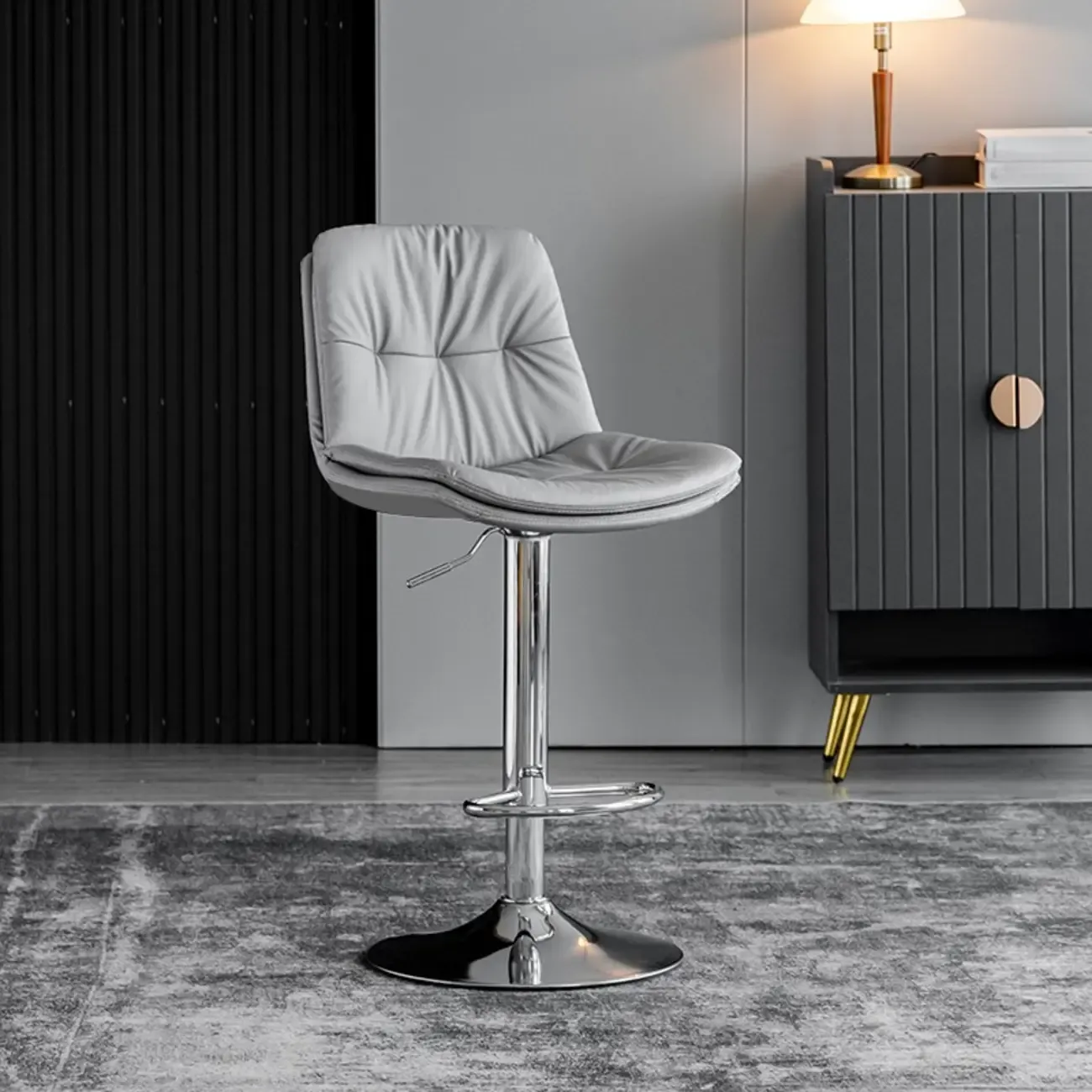 Stylish Faux Leather Button-tufted Rotating Bar Stools Image - 13
