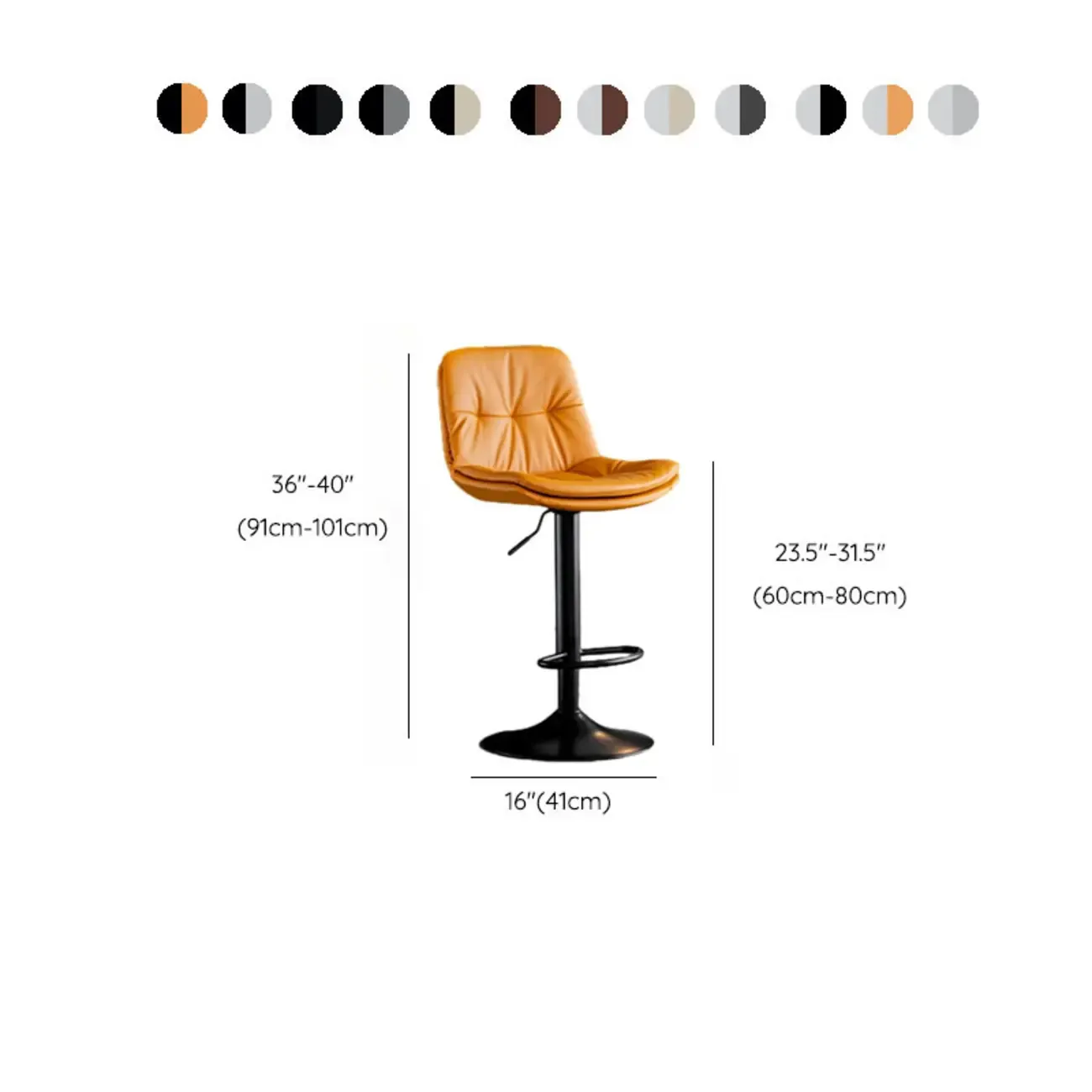Stylish Faux Leather Button-tufted Rotating Bar Stools #size