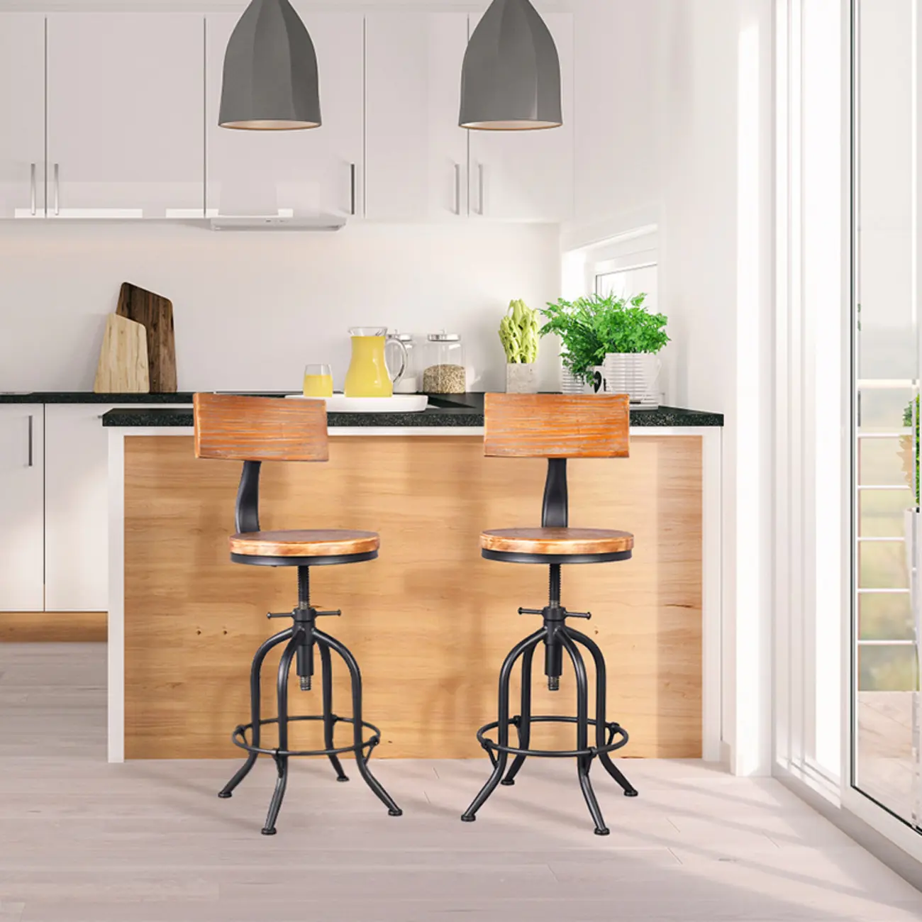 Steampunk Pine Wood Adjustable Bar Stools for Pubs Image - 1 | homeyfad