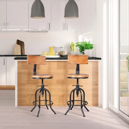 Steampunk Pine Wood Adjustable Bar Stools for Pubs Image - 1