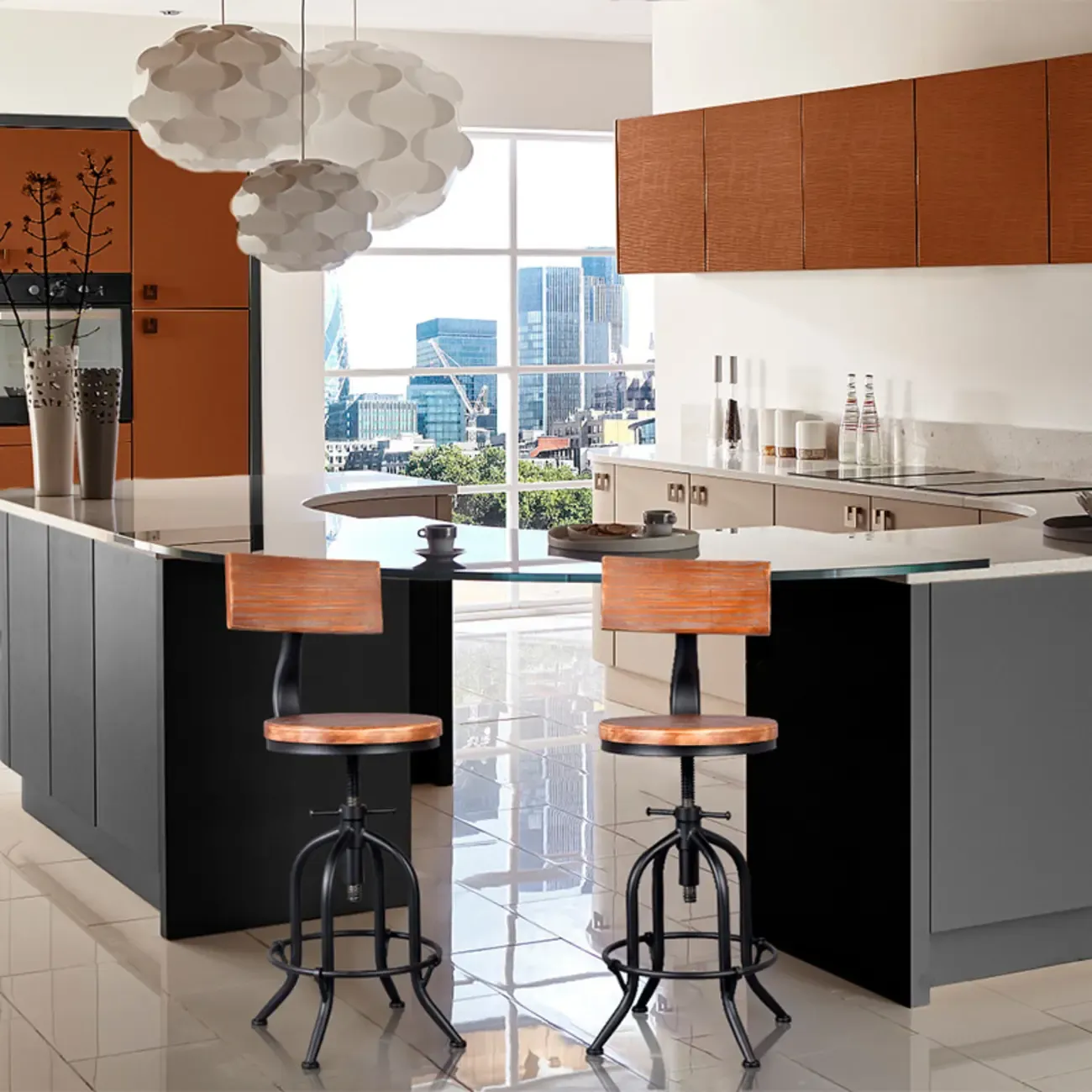 Steampunk Pine Wood Adjustable Bar Stools for Pubs Image - 2