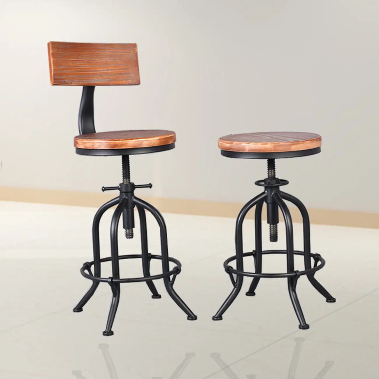 Steampunk Pine Wood Adjustable Bar Stools for Pubs Image - 3 | homeyfad