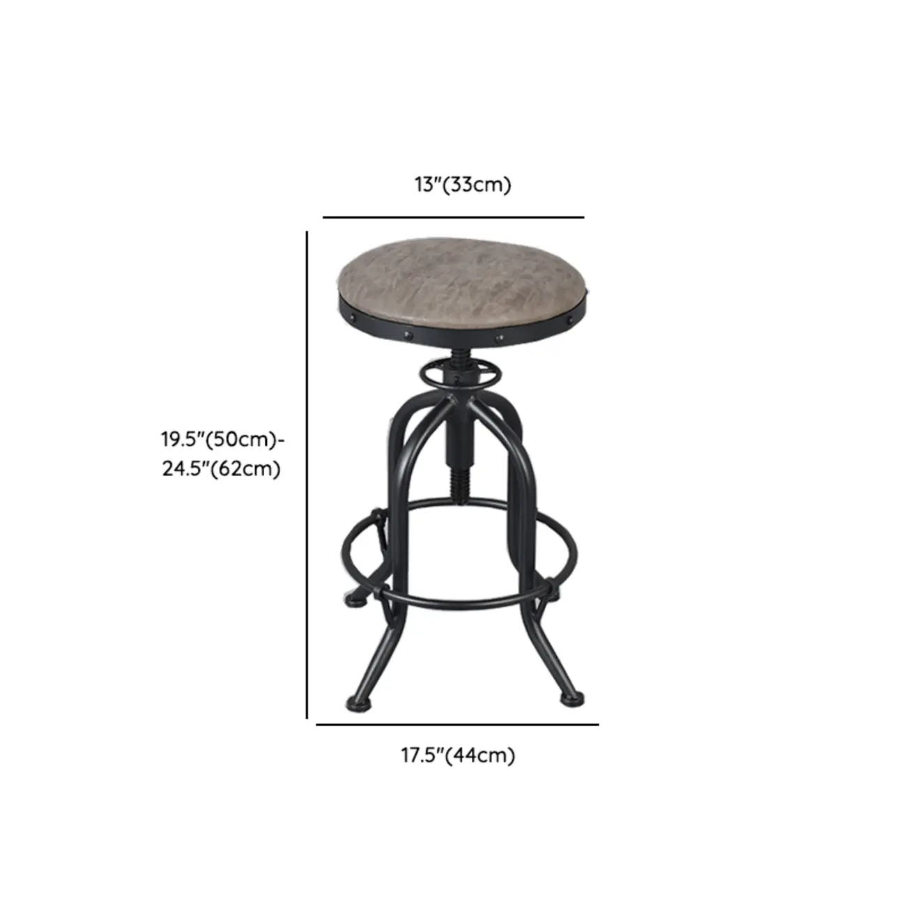 Steampunk Pine Wood Adjustable Bar Stools for Pubs #size