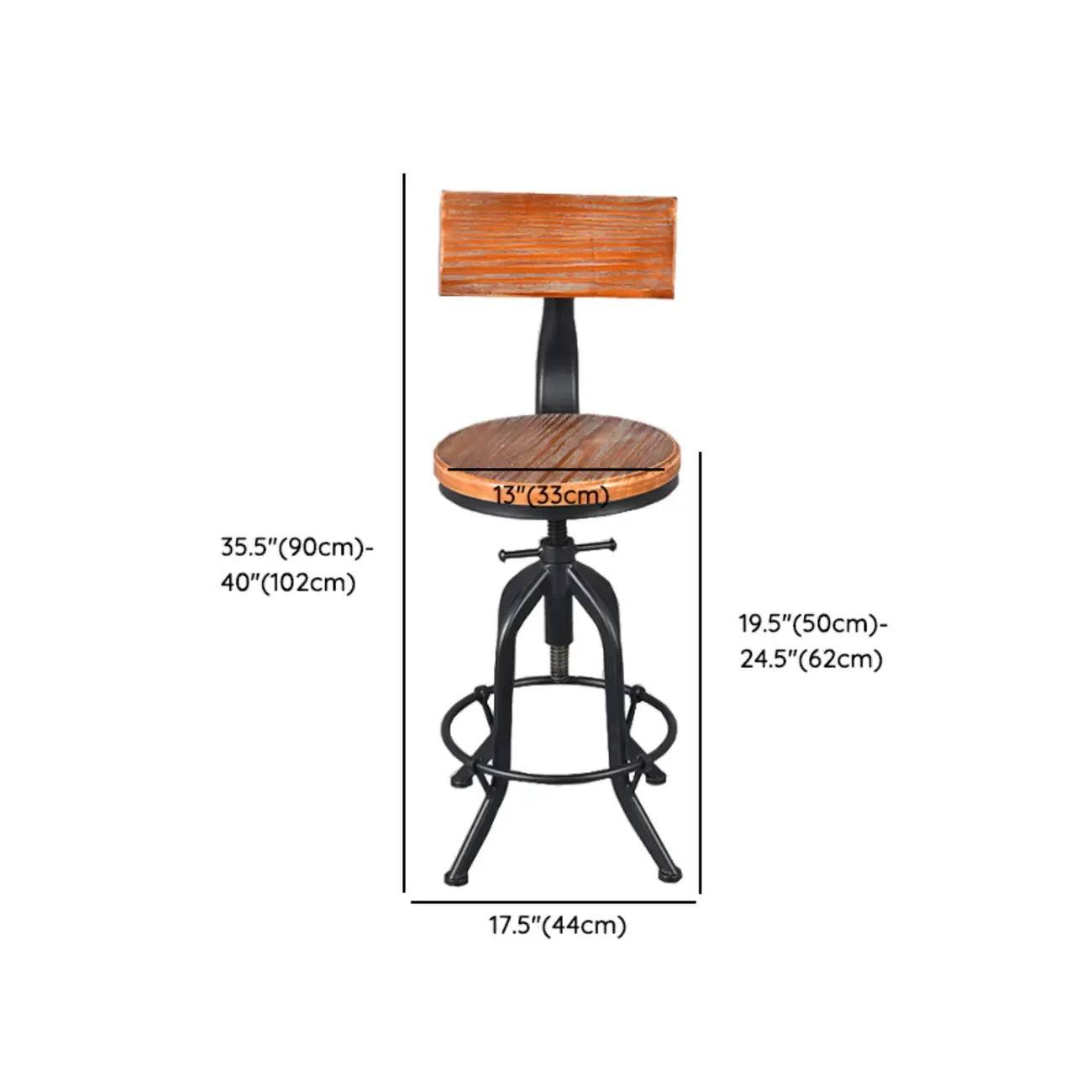 Steampunk Pine Wood Adjustable Bar Stools for Pubs Image - 9