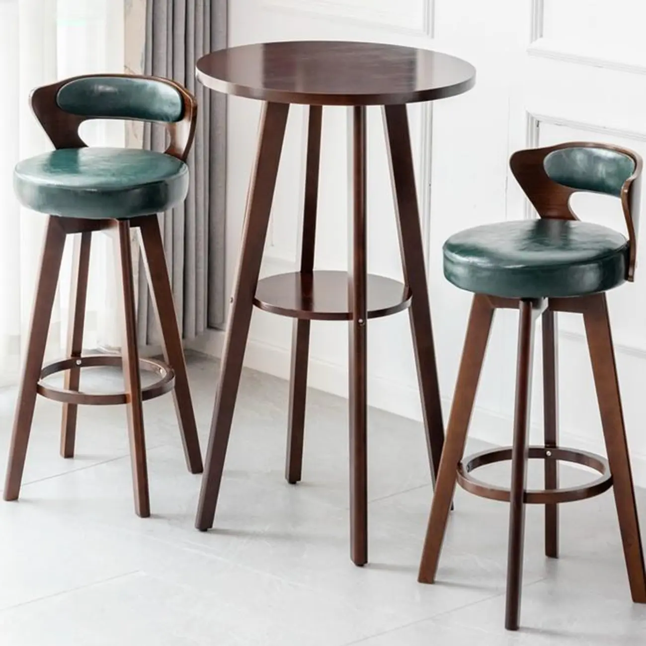 Scandinavian Rubberwood Round Bar Tables with Shelf Image - 1 | homeyfad