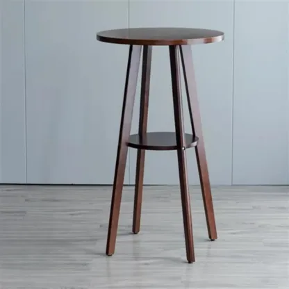 Scandinavian Rubberwood Round Bar Tables with Shelf Image - 4