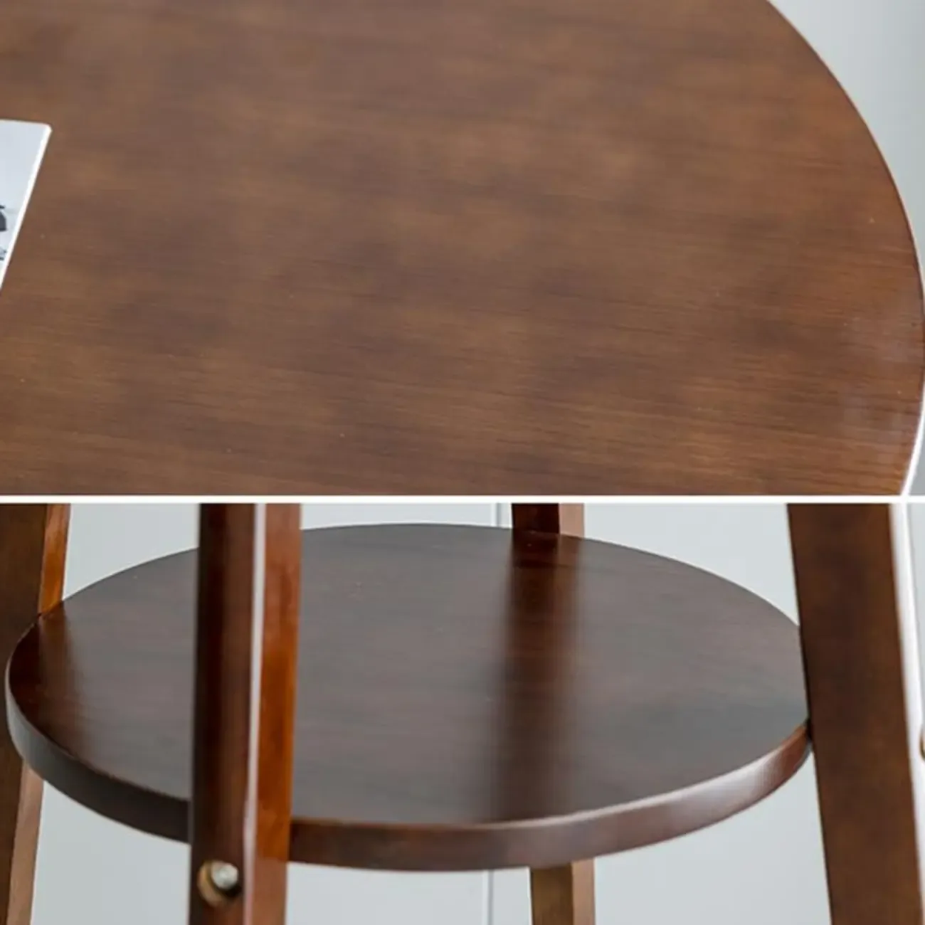 Scandinavian Rubberwood Round Bar Tables with Shelf Image - 6