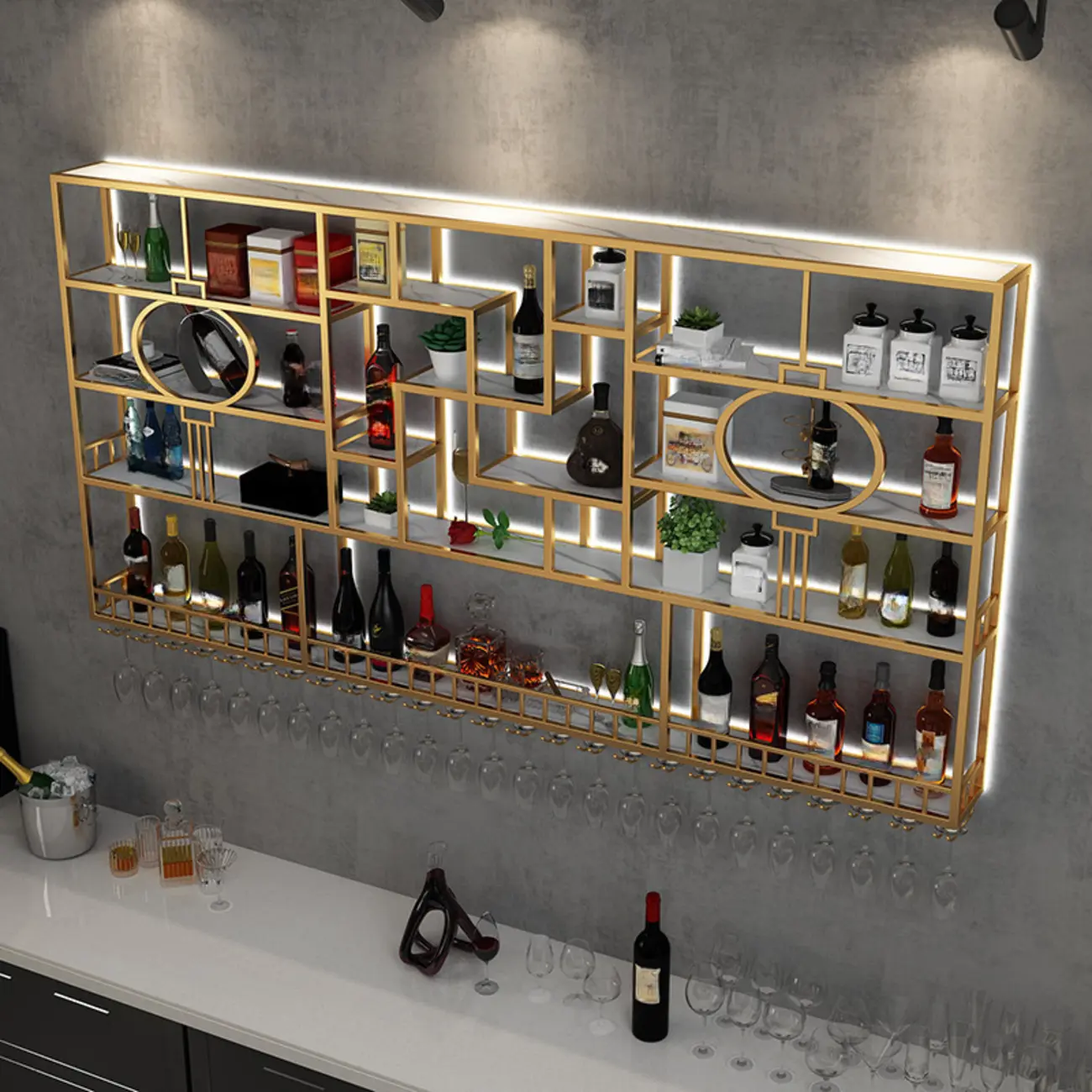 Stackable Metal Wall-Mounted Wine Rack Glass Holder Image - 2 | homeyfad
