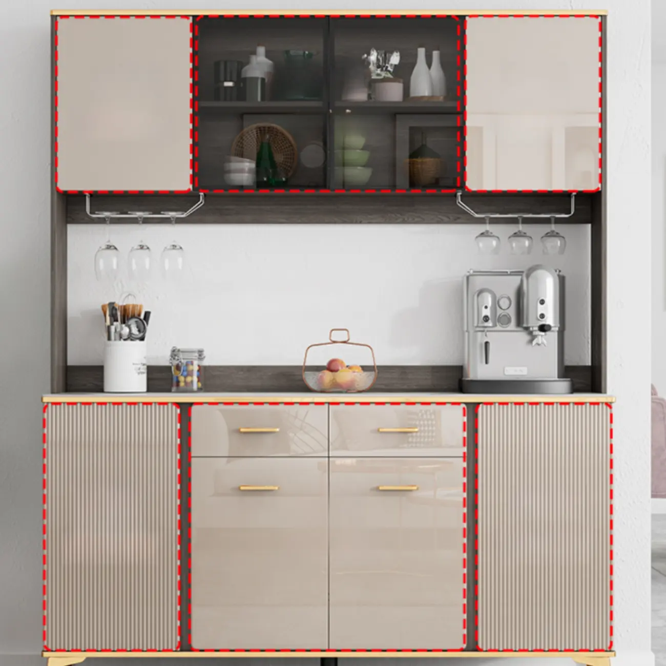 Glam Adjustable Wooden Dining Hutch China Cabinet Image - 2 | homeyfad