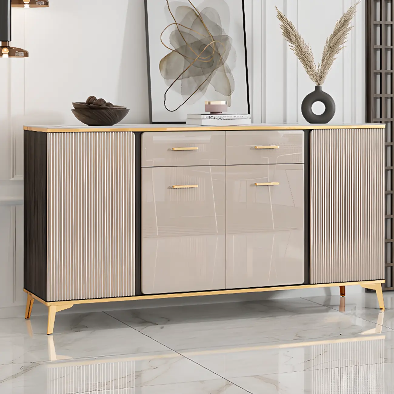Glam Adjustable Wooden Dining Hutch China Cabinet Image - 1 | homeyfad