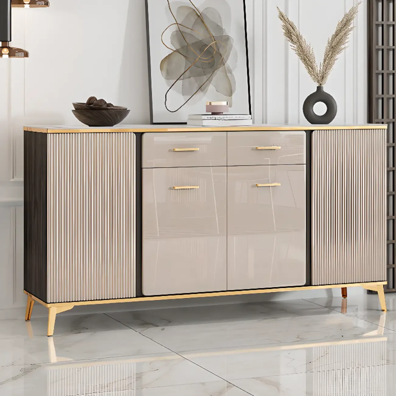 Glam Adjustable Wooden Dining Hutch China Cabinet Image - 1