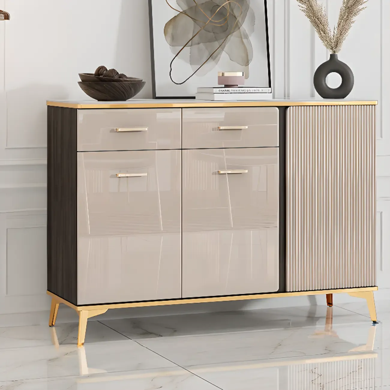 Glam Adjustable Wooden Dining Hutch China Cabinet Image - 4