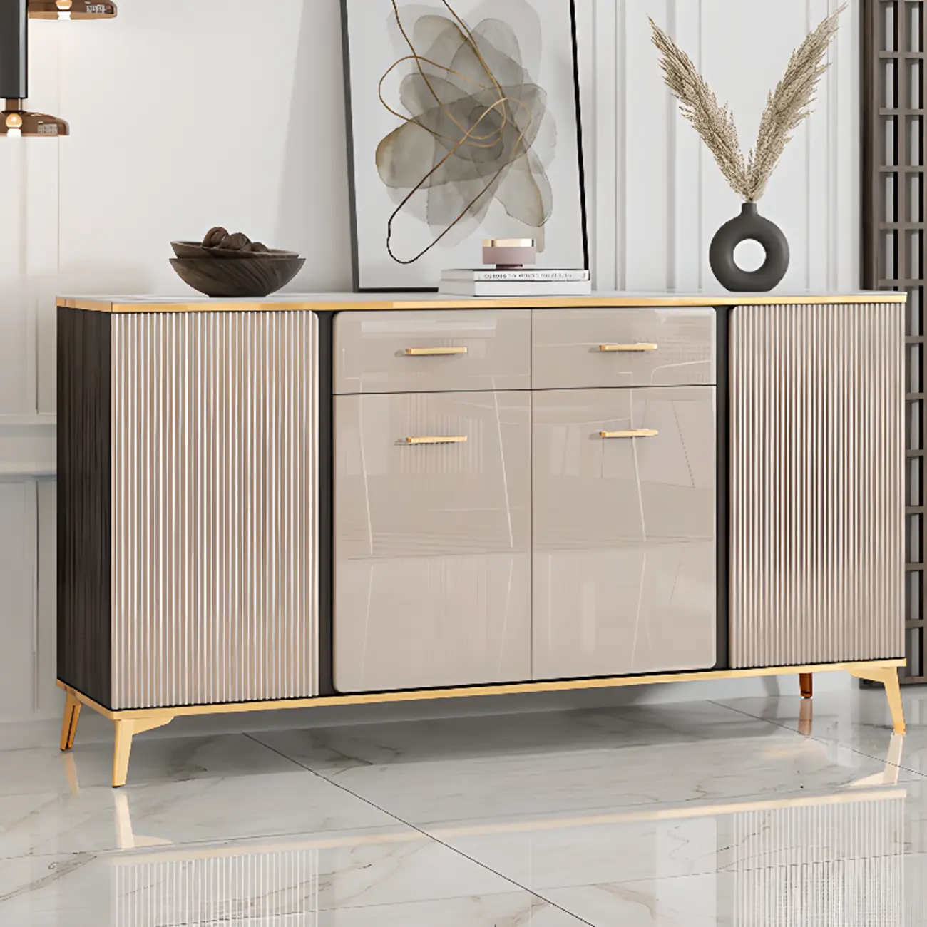 Glam Adjustable Wooden Dining Hutch China Cabinet Image - 5 | homeyfad