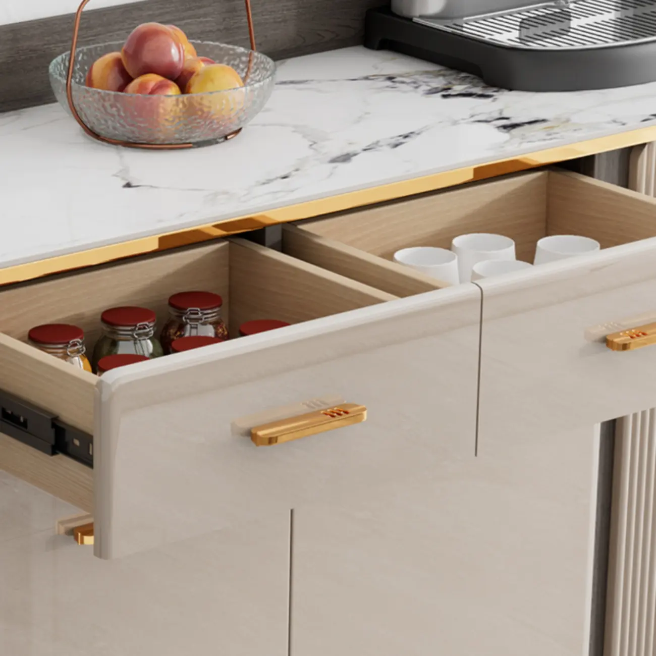 Glam Adjustable Wooden Dining Hutch China Cabinet Image - 7 | homeyfad