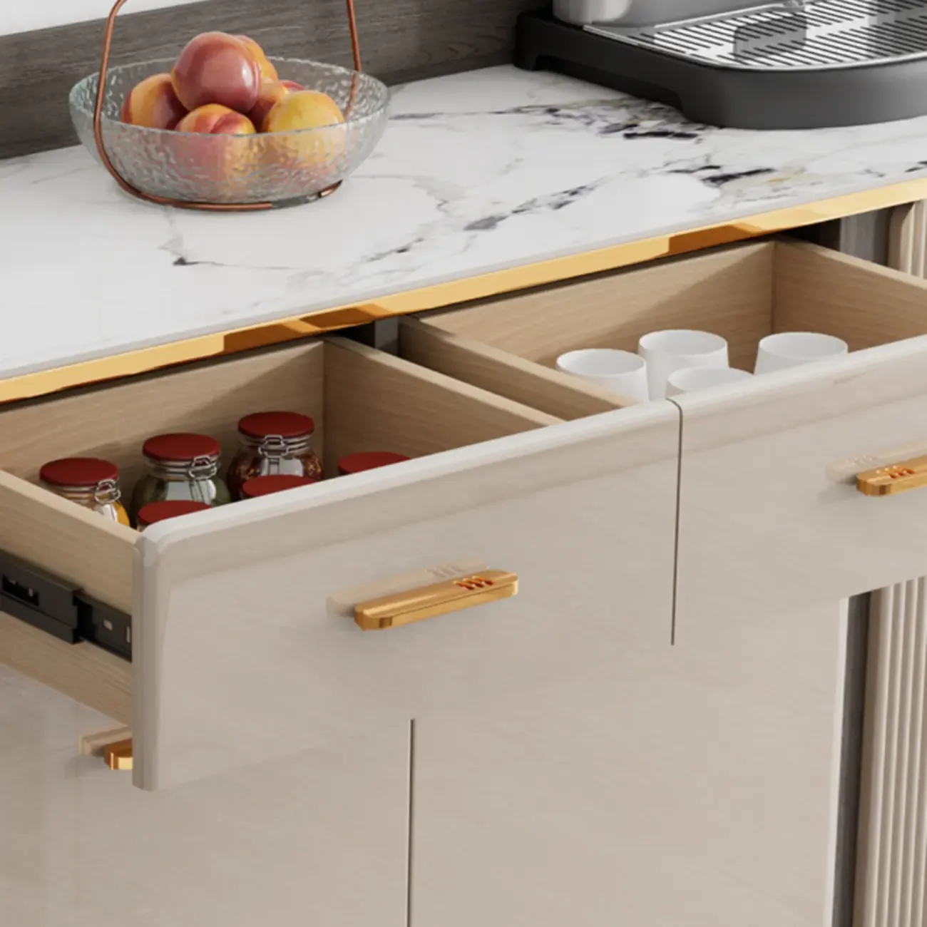 Glam Adjustable Wooden Dining Hutch China Cabinet Image - 7