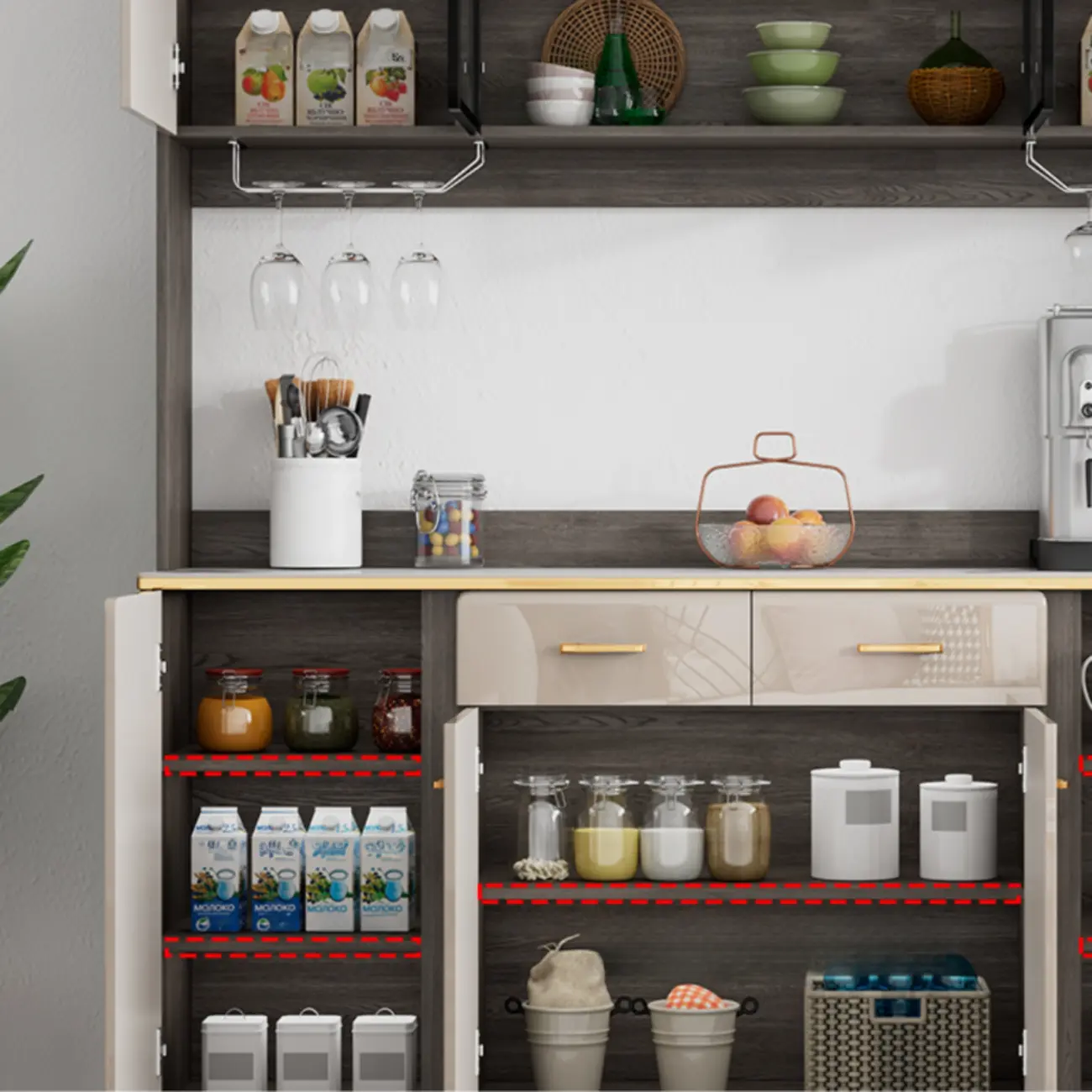 Glam Adjustable Wooden Dining Hutch China Cabinet Image - 9 | homeyfad