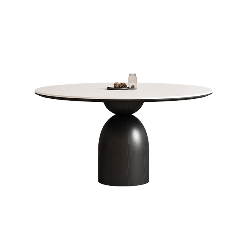 Simple Black Wood Round Stone Dining Table | homeyfad