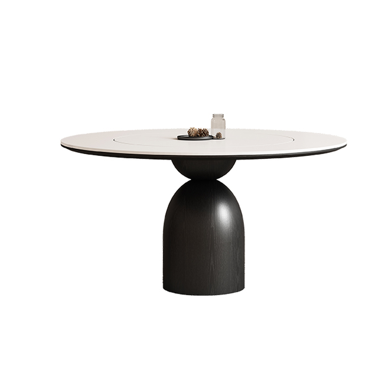 Simple Black Wood Round Stone Dining Table | homeyfad