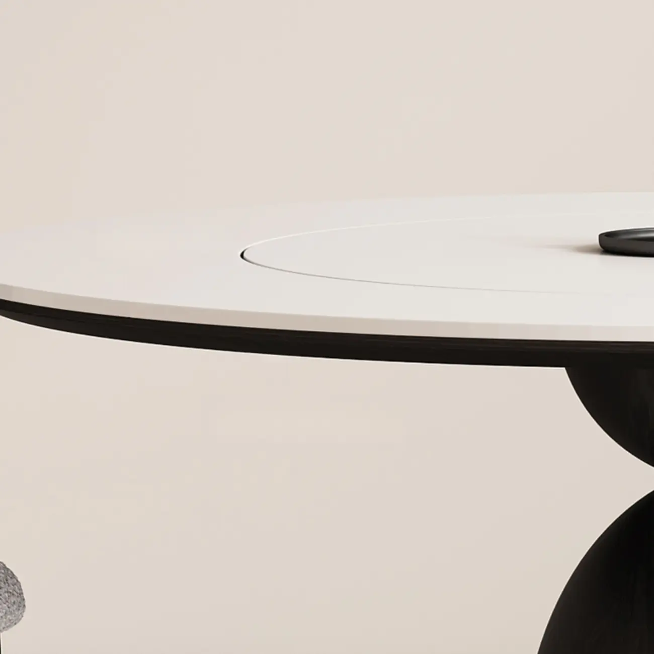Simple Black Wood Round Stone Dining Table Image - 7 | homeyfad