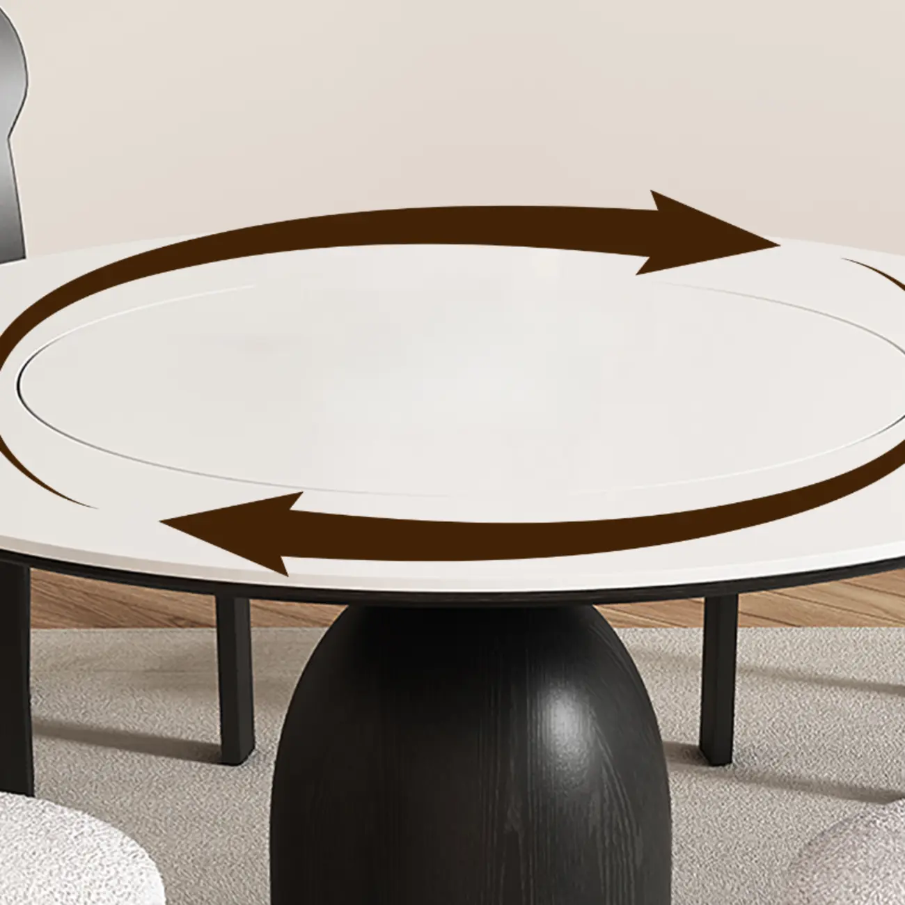 Simple Black Wood Round Stone Dining Table Image - 8 | homeyfad