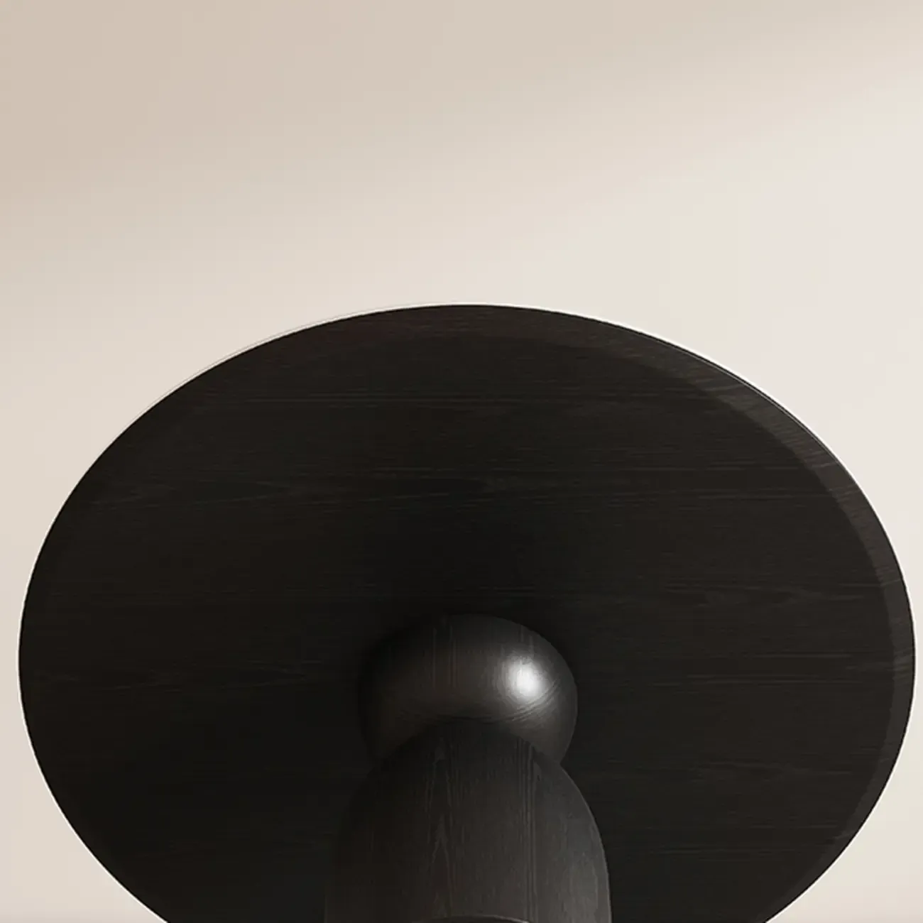 Simple Black Wood Round Stone Dining Table Image - 10