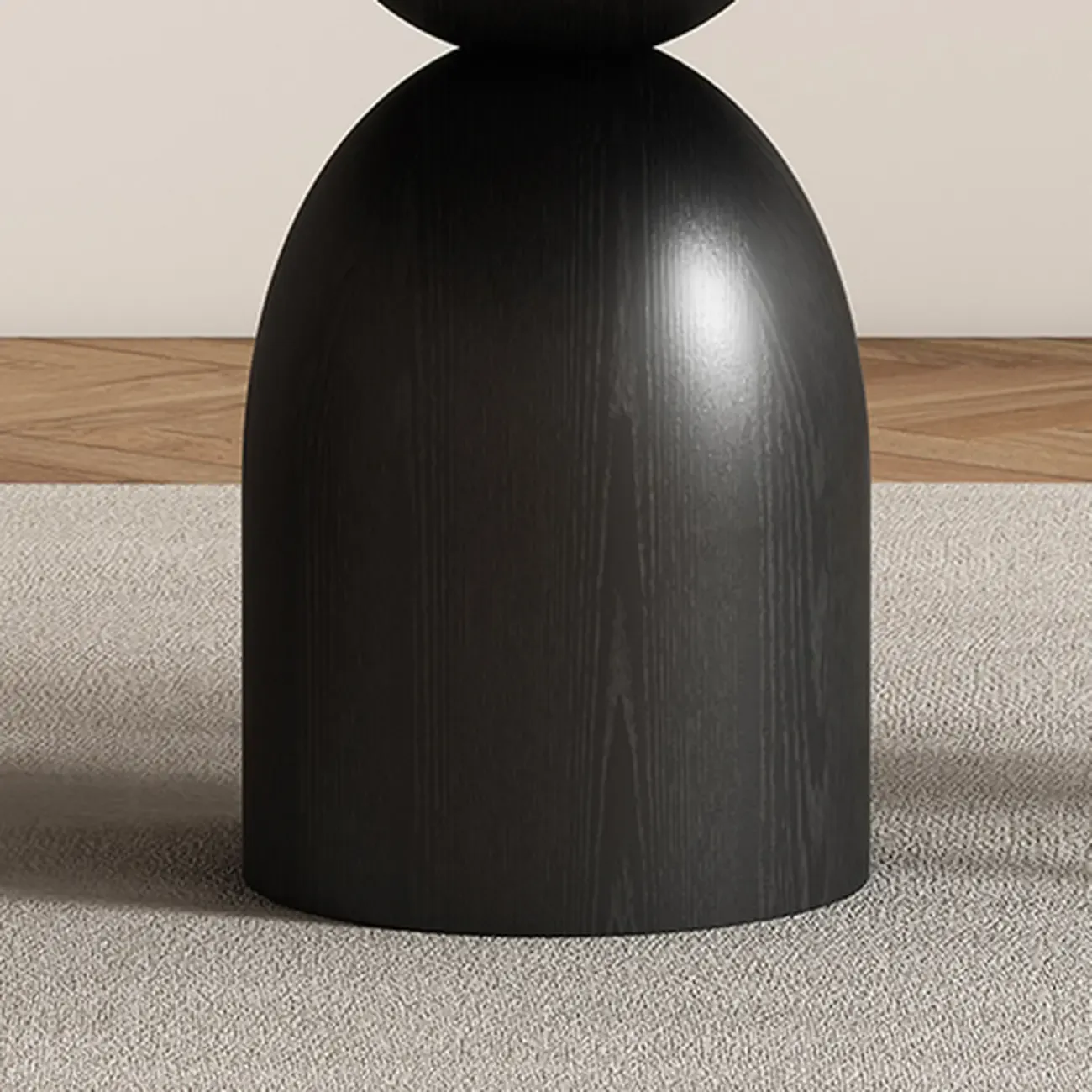 Simple Black Wood Round Stone Dining Table Image - 11