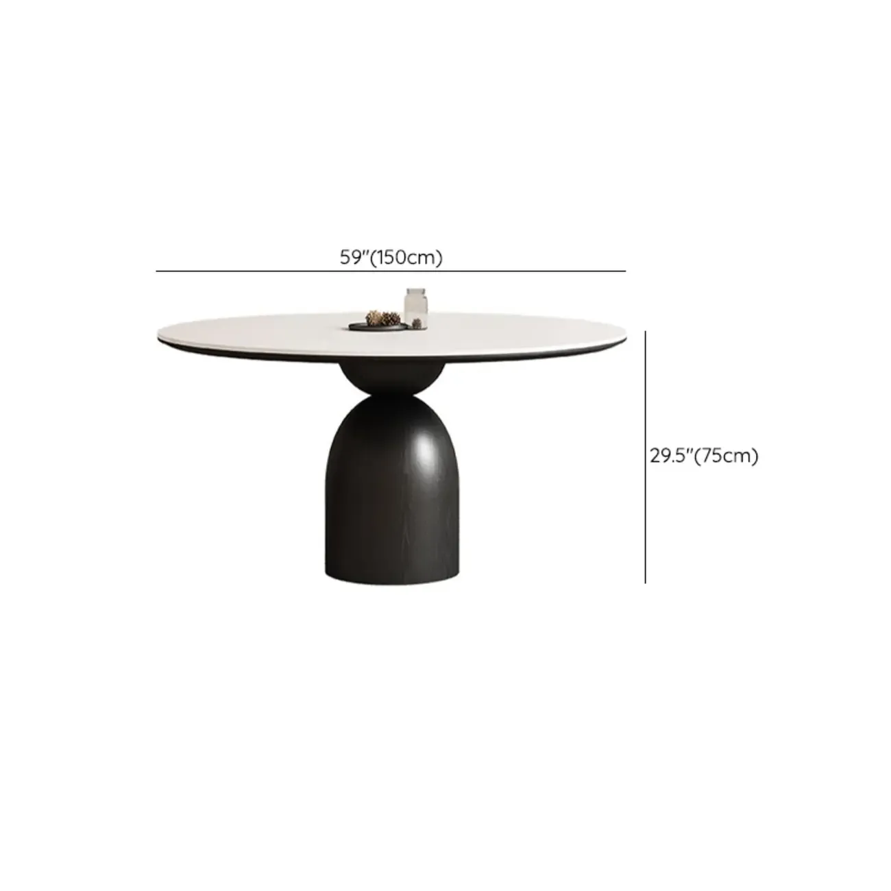 Simple Black Wood Round Stone Dining Table Image - 15